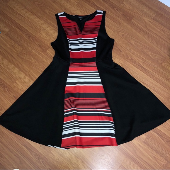 black dress with red and white stripe